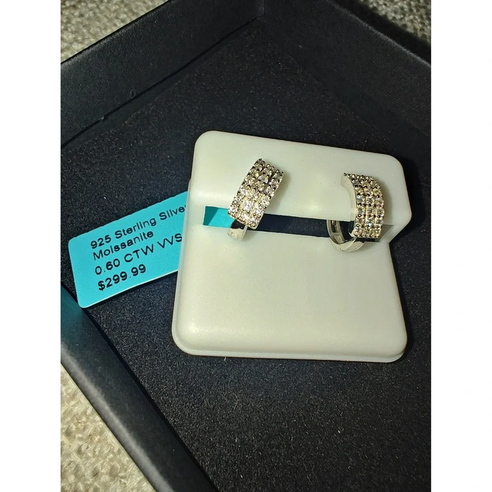 Huggie Hoop Earrings 925 Sterling Silver 0.60 CTW VVS Moissanite Multi Row